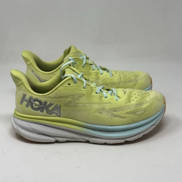 Hoka One One Shoes - Hoka One One Clifton 9 Womens 9.5 M Yellow Blue Running Walking Shoes Sneakers